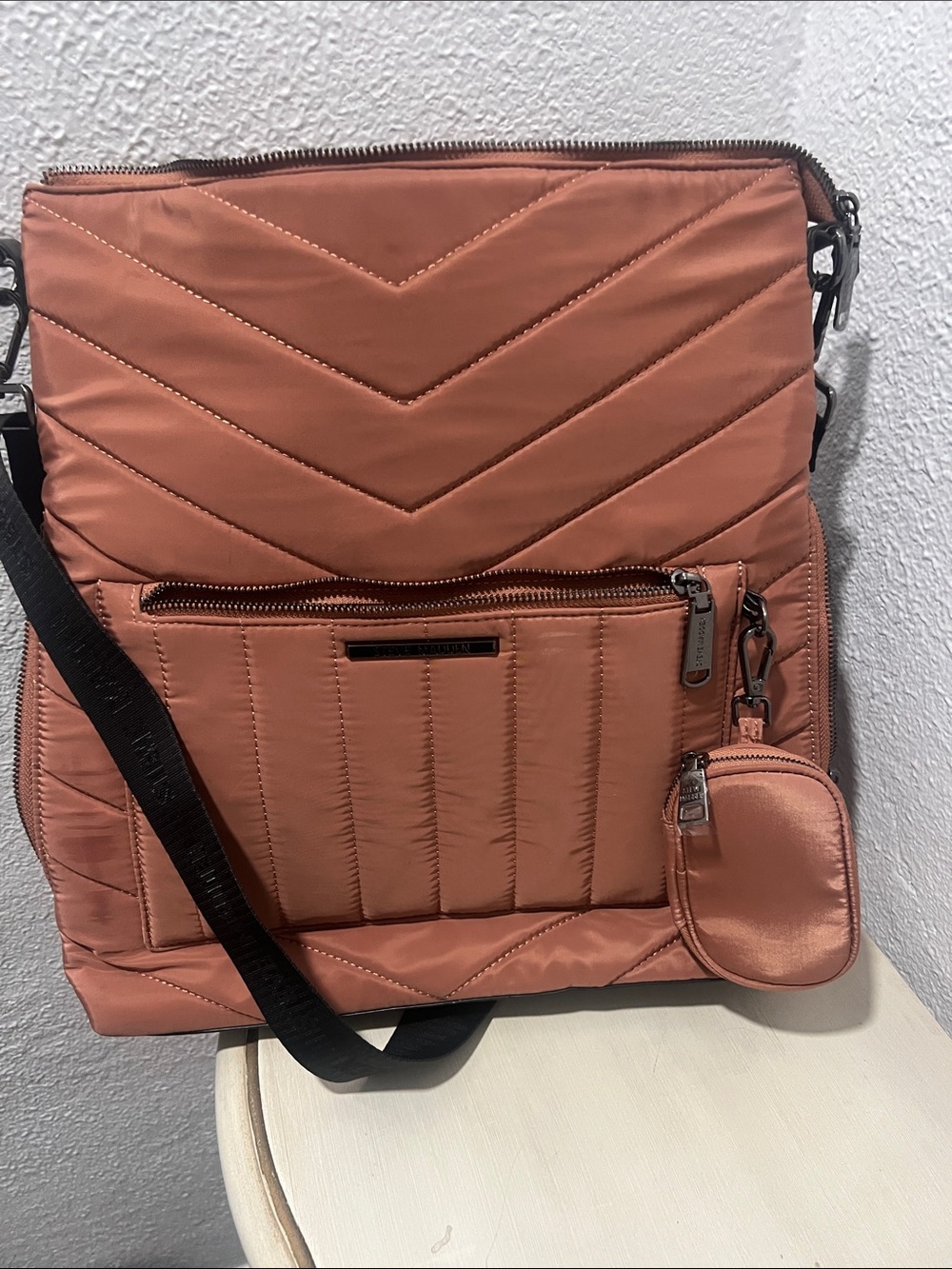 Steve Madden Quilted Backpack /computer bag in Rust Pink with Coin Pouch
